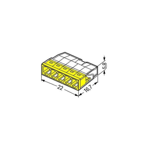 WAGO 2273-205 Vezeték összekötő 5x0-2,5mm2 átlátszó 24A sárga 100db-os csomag