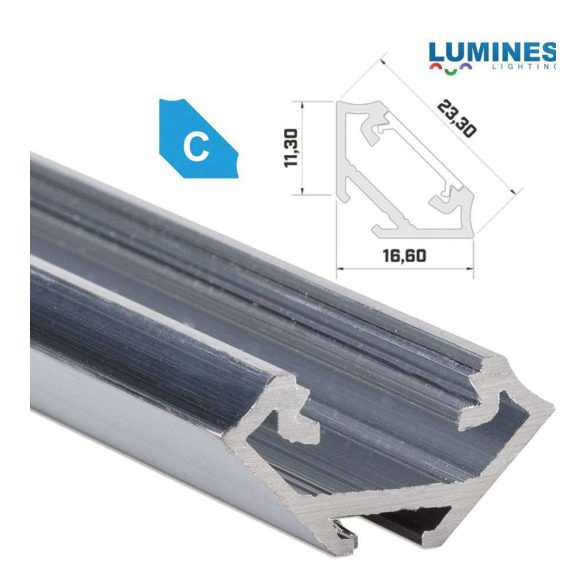 LED Alumínium Profil Sarokba rögzíthető [C] Natúr 3 méter