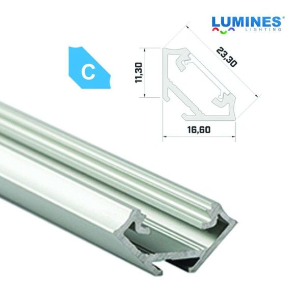 LED Alumínium Profil Sarokba rögzíthető [C] Ezüst 3 méter