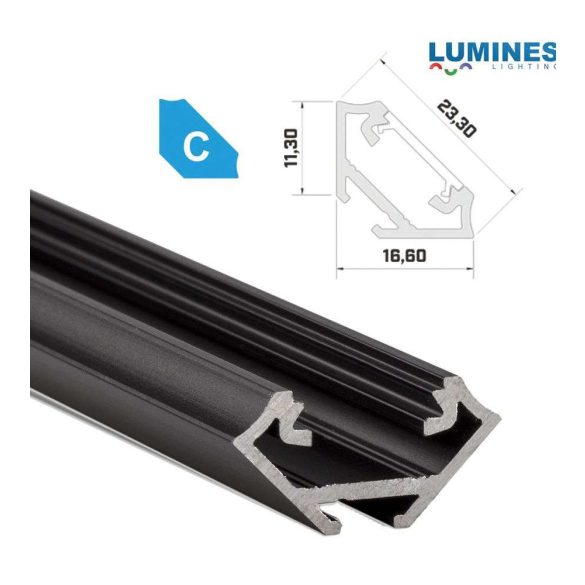 LED Alumínium Profil Sarokba rögzíthető [C] Fekete 3 méter