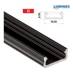   LED Alumínium Profil Általános U alakú [D] Fekete 3 méter