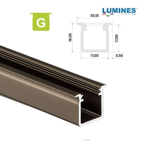 LED Alumínium Profil Beépíthető Mély [G] Bronz 3 méter