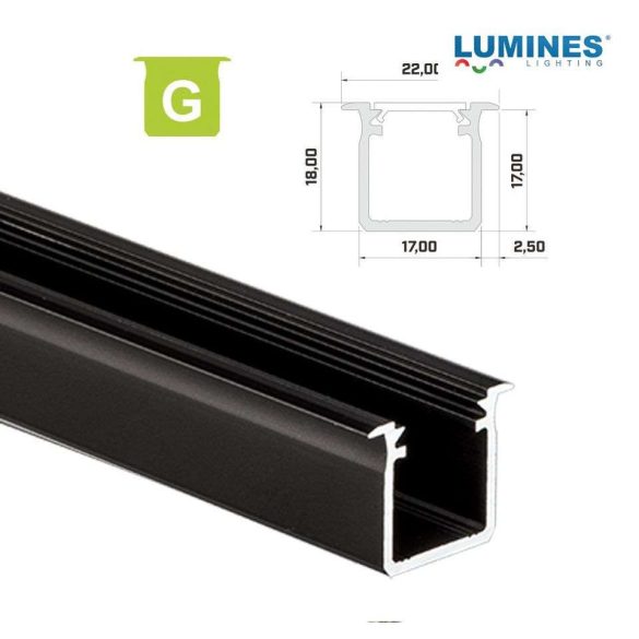 LED Alumínium Profil Beépíthető Mély [G] Fekete 3 méter