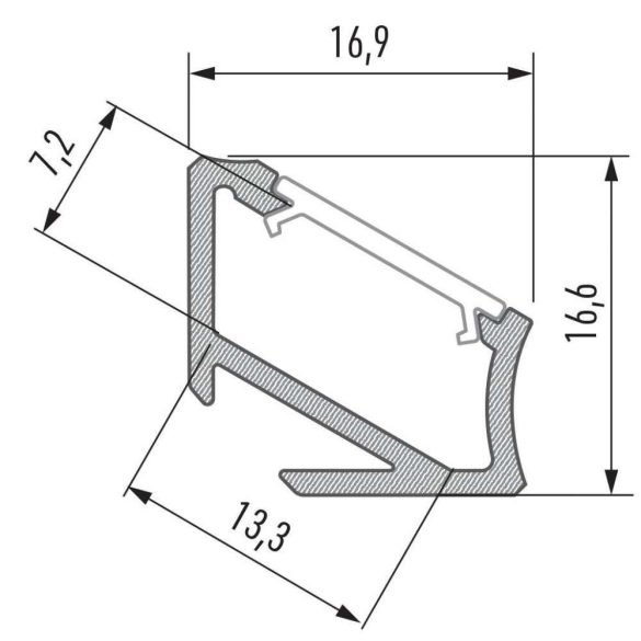 Led alumínium profil Asszimetrikus Sarokba rögzíthető (H) natúr 1 méteres alumínium