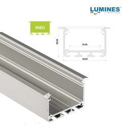   LED Alumínium Profil INSO Beépíthető Széles Mély Ezüst 3 méter