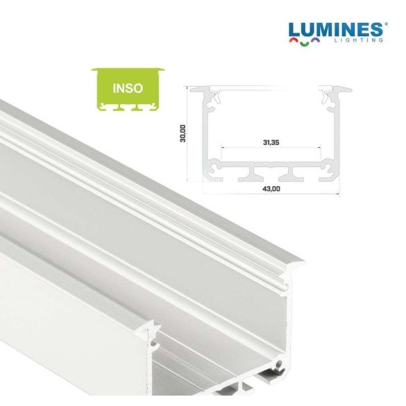 LED Alumínium Profil INSO Beépíthető Széles Mély Fehér 3 méter