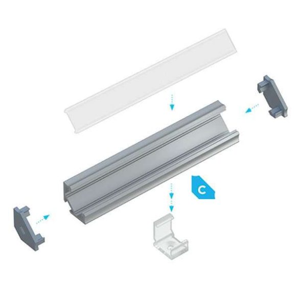 LUMINES Sarokba rögzíthető Led profil csomag Natúr 1 méter Opál PMMA takaróval