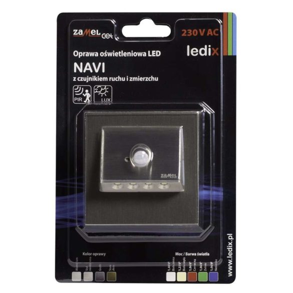 ZAMEL LEDES  Lépcső lámpa Beépíthető NAVI 230V Inox keret Meleg fehér Beépített érzékelővel