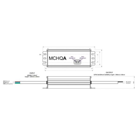 POS Led tápegység MCHQA-185-24 185W 24V 7.7A IP65 dimmelhető