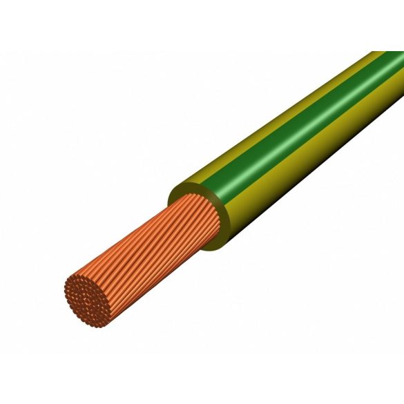 MKH 10 mm2 zöld/sárgs sodrott rézerű vezeték, PVC szigeteléssel, 450/750V