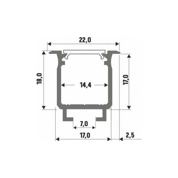LED Alumínium Profil Beépíthető Mély Horonnyal [W] Ezüst 1 méter