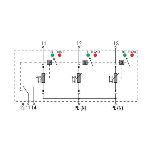 Weidmüller Túlfeszültség levezető - VPU AC I 3 R 300/12.5 távfigyelmeztető funkcióval
