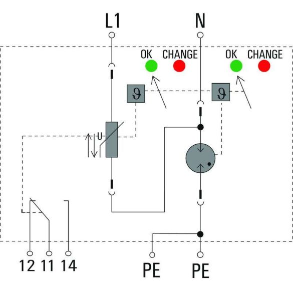 Weidmüller Túlfeszültség levezető - VPU AC I 1+1 R 300/12.5 távfigyelmeztető funkcióval