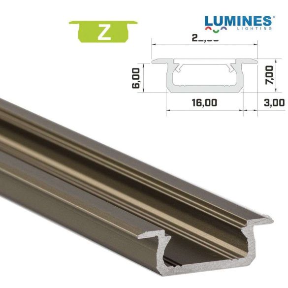 LED Alumínium Profil Beépíthető [Z] Bronz 3 méter